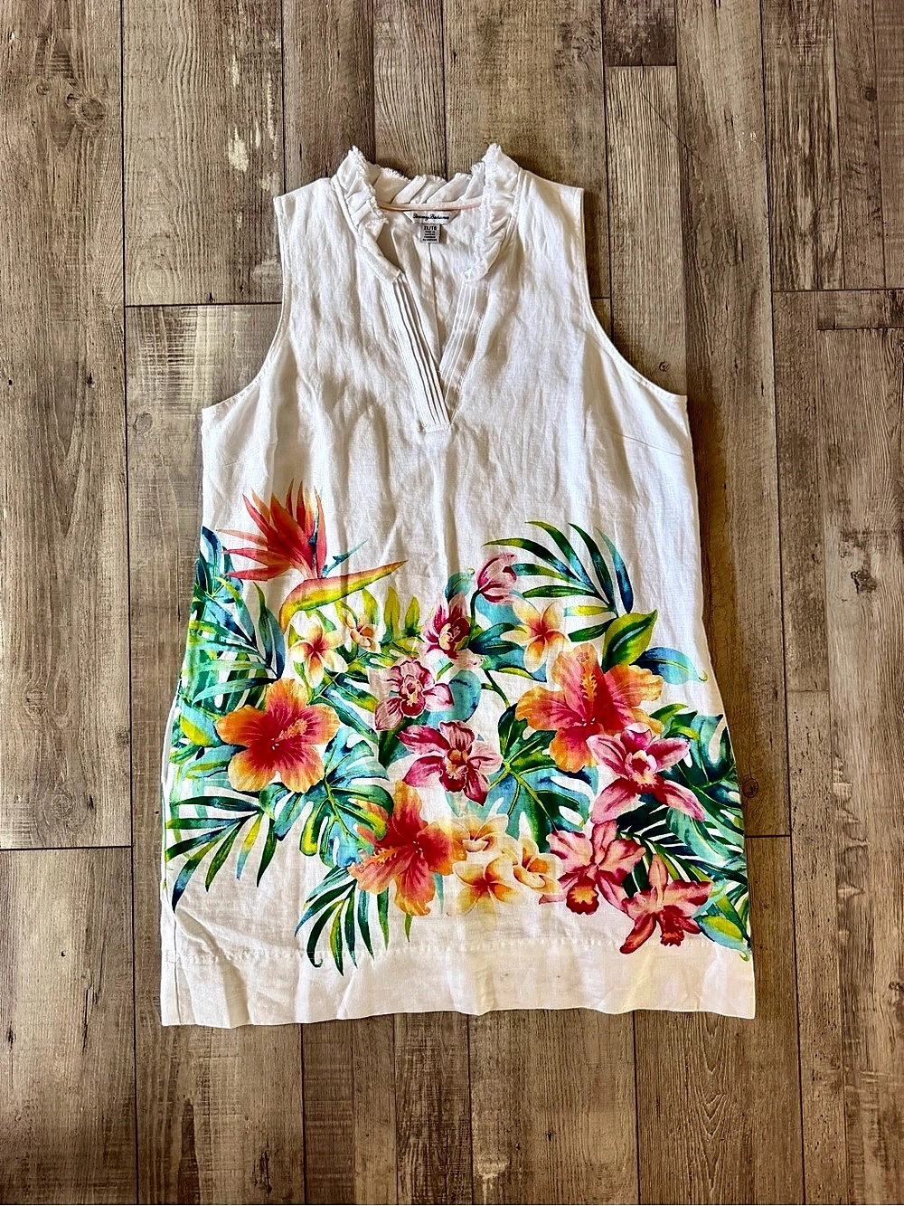 Tommy Bahama Linen Floral Sleeveless Dress in White Size XL